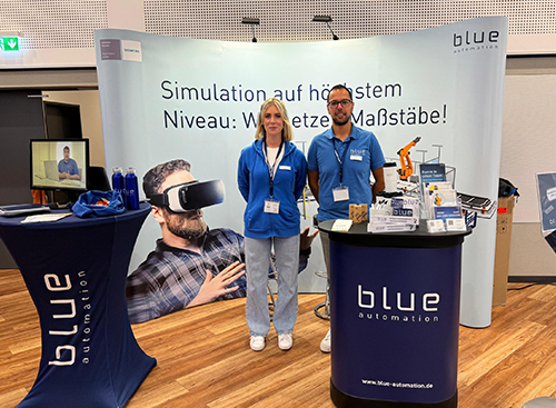 Exhibition stand with blue automation at the Wäller trade fair